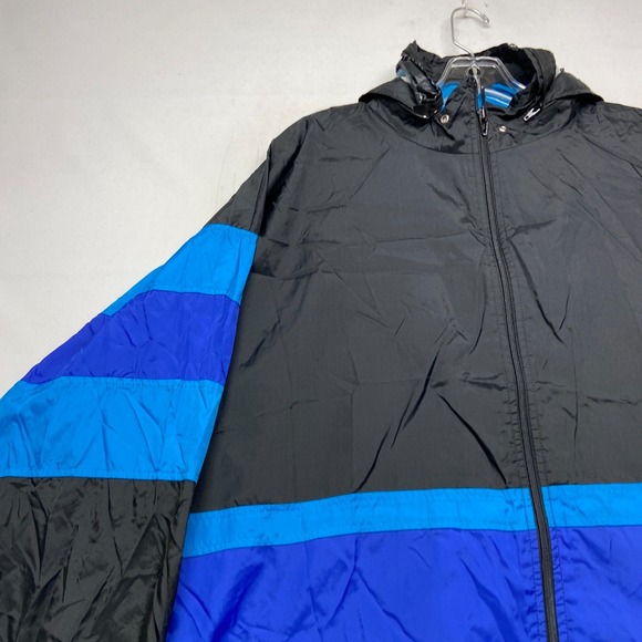 VTG Cheetah Windbreaker Jacket Men XL Blue BlackMesh Lined Hooded Long Sleeve - Picture 4 of 15